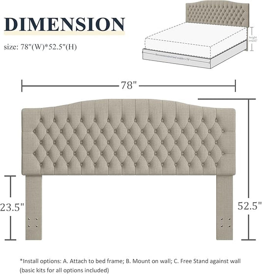 King Headboard Only, Upholstered Headboard King for Adjustable Bed Linen Tufted Calking Size Wall Mounted Head Board with Solid Wood Legs Head Board, Linen