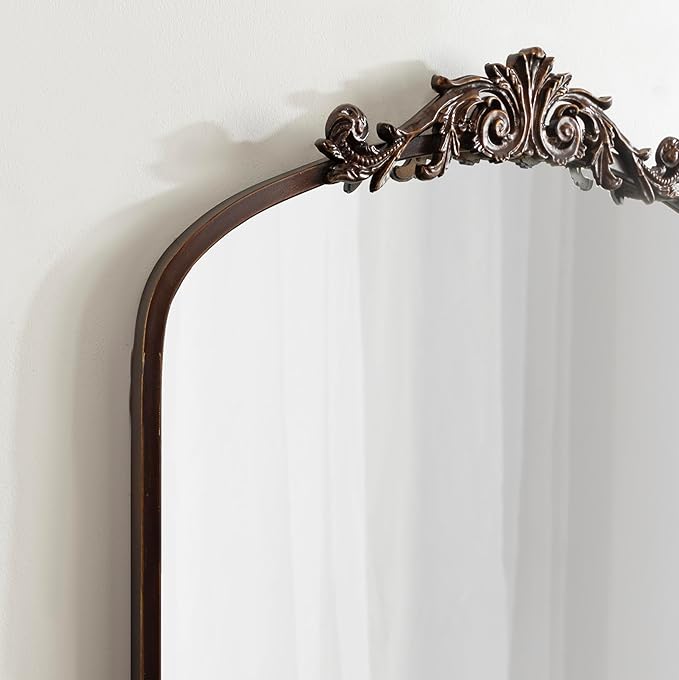 Kate and Laurel Arendahl Glam Arched Tall Panel Mirror; 24 x 42; Bronze; Traditional Baroque Large Body Wall Mirror with Ornate Garland Inspired Crown