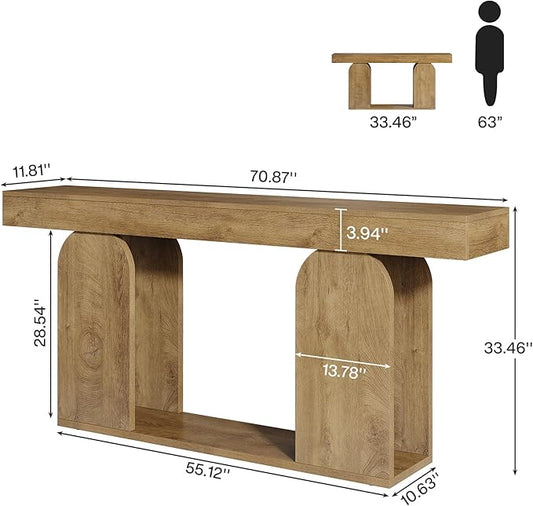 Tribesigns 70.9-Inch Extra Long Sofa Table, Farmhouse Console Tables with Wood Frame and Storage Shelf, 2-Tier Wood Table Behind Couch for Living Room, Hallway, Foyer, Light Brown
