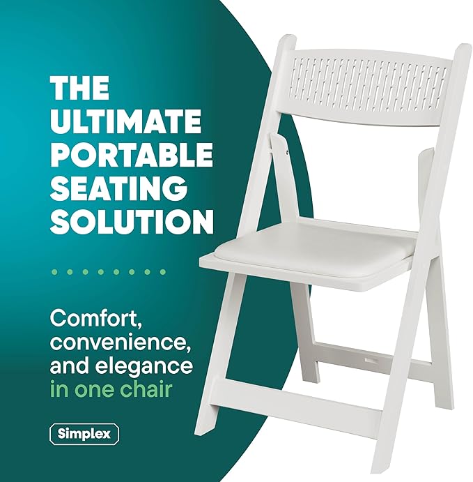 SIMPLEX White Stackable Folding Chairs with Padded Seat & Mesh Back, Padded Indoor/Outdoor Folding Chair, Lightweight Foldable Chairs, Weight Capacity 800LBs (100 Pack)