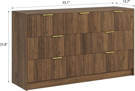 7 Drawers Dresser for Bedroom,55" Wide Fluted Dresser with Deep Drawers, Modern Chest of Drawers, Mid Century Wood TV Stand Storage Organizer for Closet, Living Room, Hallway, Natural