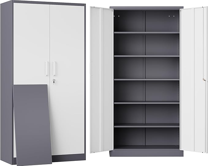 SISESOL 6 Tier Storage Cabinet with Doors and Shelves,71" Tall Metal Storage Cabinet with Lock Door Adjustable Shelf, Steel Lockers for Office, Home,School,Kitchen,Garage Tool Utility Cabinet