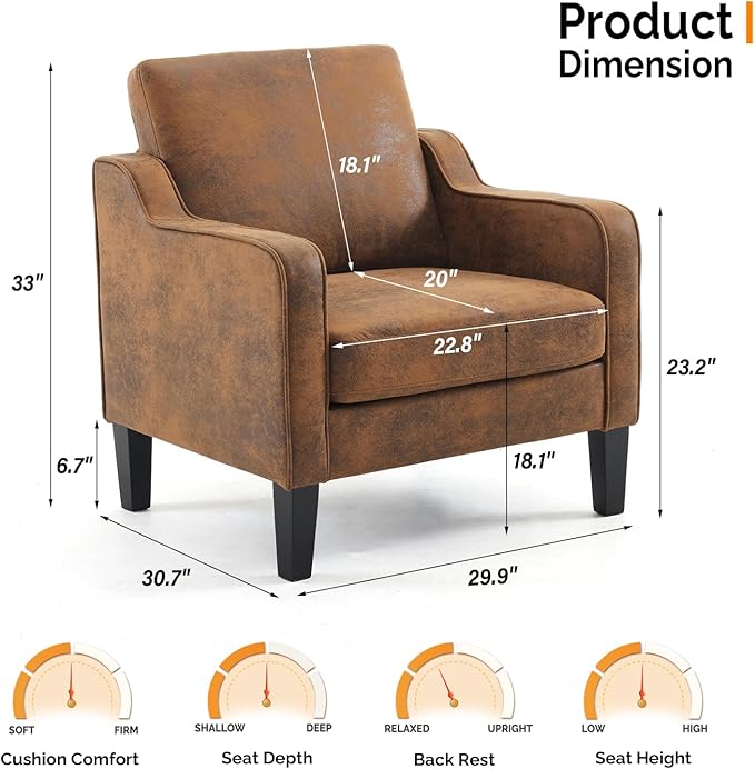 VINGLI Accent Chairs Set of 2 Living Room Chairs Rustic Reading Chair for Bedroom Scooped Arm Chair Mid Century Modern Accent Chairs Upholstered Comfy Chair for Apartment, Waiting Room