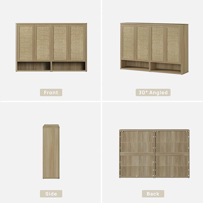 SICOTAS Rattan Shoe Storage Cabinet - Modular Shoe Cabinets with Door Tall Large Shoe Cabinet Storage for Entryway - 65.6" Wide Modular Cabinet for Hallway, Living Room