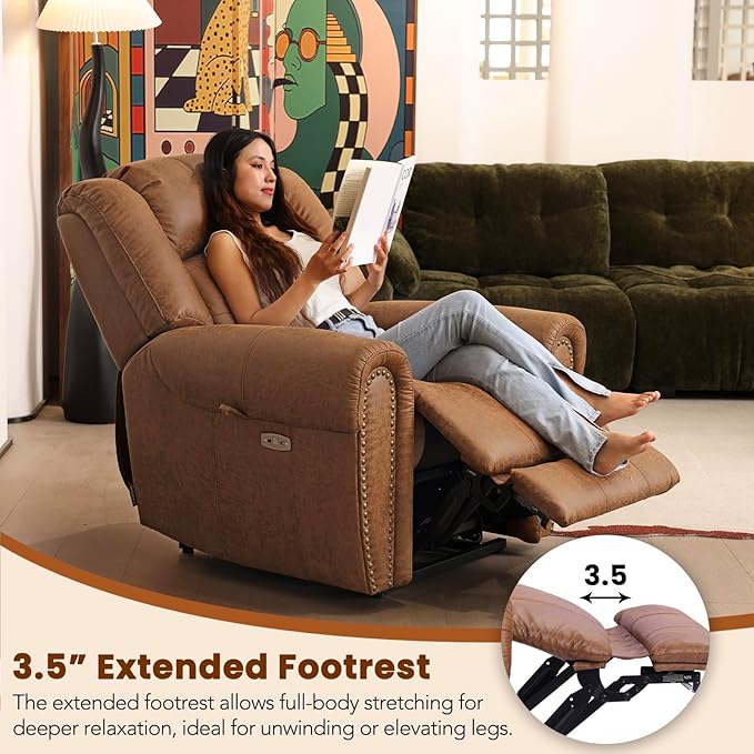 EONIX Classical Large Power Lift Recliner Chair for Elderly with Heat and Massage, Dual Motor Lay Flat Electric Lift Chair Recliner for Adults, Living Room, Bedroom, SLRY005061, Nut Brown