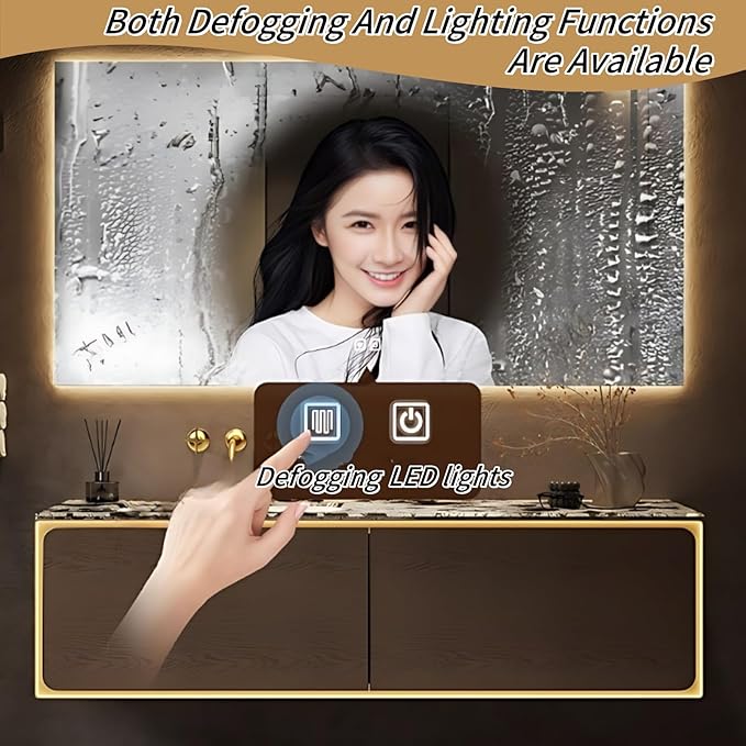 50IN Bathroom Vanity Set with a Single Sink - Embedded Sensor Light Strip & Large Capacity Floating Cabinet | Modern Bathroom Vanities with Defogging Mirror Surface & LED Lighting (Mirror Cabinet)