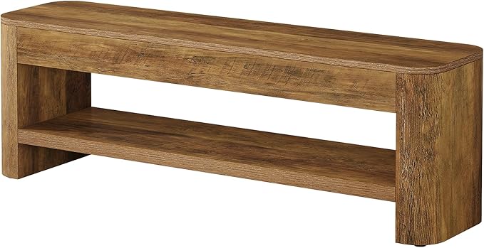 Tribesigns Farmhouse Entryway Bench, 53.5" Wood End of Bed Bench with Shoe Storage, 2-Tier Narrow Indoor Bench for Entryway, Bedroom, Hallway