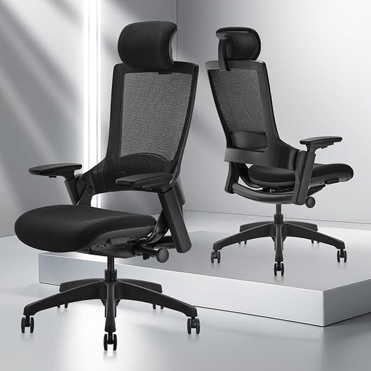 CLATINA Ergonomic High Swivel Executive Chair with Adjustable Height Head 3D Arm Rest Lumbar Support and Upholstered Back for Home Office Black Mesh 2 Pack
