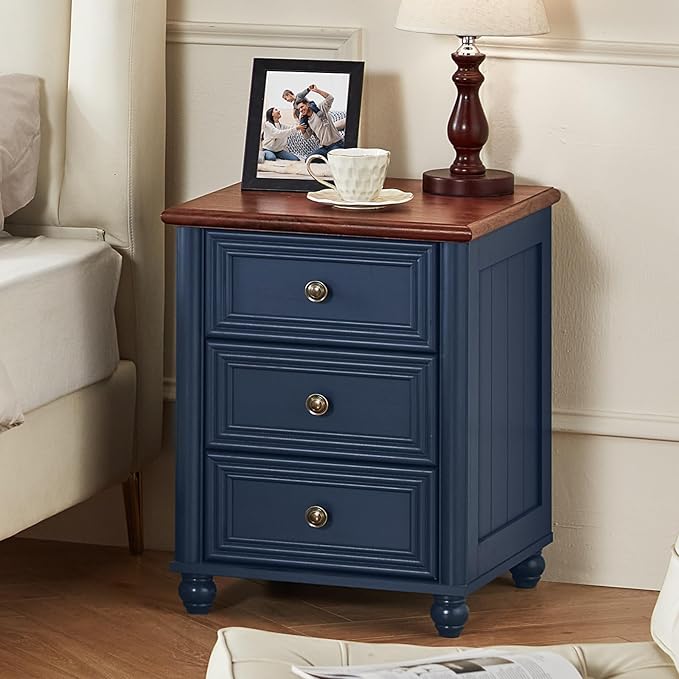 Farmhouse Dressers and Night Stand Set of 3, Wood 43.5'' Tall Dresser and 18'' Wide Chest of Drawers, Roman Column Nightstand Set of 2, Bedroom Furniture Dresser Suites for Living Room, Hallway, Home