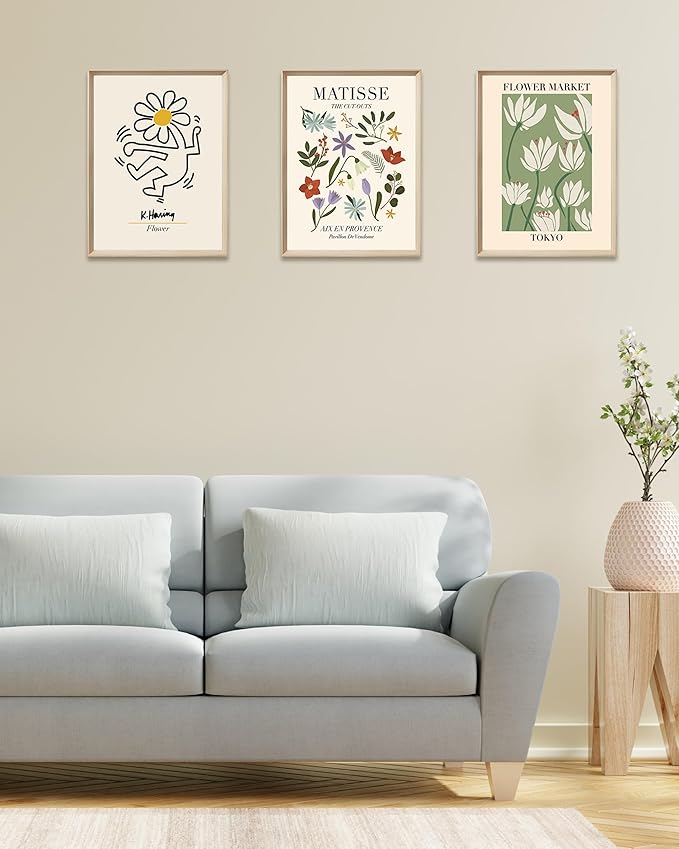 Framed Matisse Canvas Wall Art for Bedroom,Abstract Matisse Canvas Wall Decor,Minimalist Classic Decor Aesthetic,12x16IN Wood High Framed Design Posters for Living Room,Bathroom Set of 3