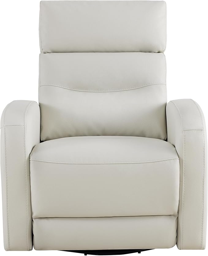Watson & Whitely Swivel Recliner with Power Headrest, Recliner Chairs for Adults, Small Glider Rocker for Living Room, Faux Leather in Cream