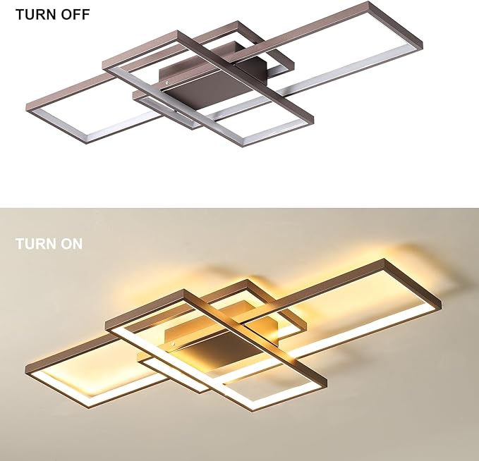 GEADI Modern Ceiling Light Fiture, Dimmable Led Flush Mount Ceiling Lamp with Remote Control,50W Square Close to Ceiling Lights for Bedroom Living Room Dining Room (35.4",Coffee, 3000K-6500K)