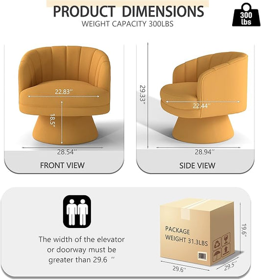 Swivel Accent Chair Set of 2,Upholstered Velvet 360° Swivel Barrel Chair for Living Room Overstuffed Bouncle Reading Chair Round Armchair for Bedroom,Vanity,Office (Mustard)