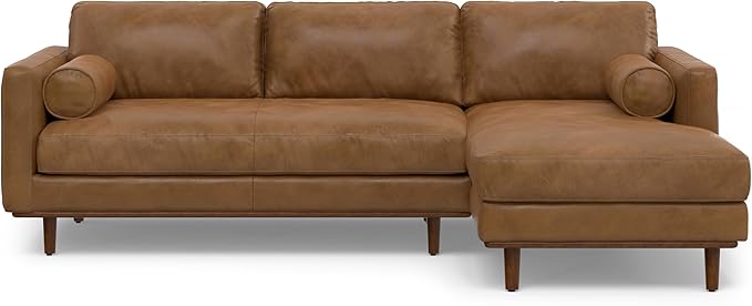 SIMPLIHOME Morrison Right Sectional Sofa in Full-Grain Genuine Leather, Caramel Brown, 102-inches Wide, L-Shaped Leather Couch with Right Chaise for the Living Room and Family Room