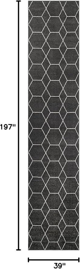 Unique Loom Trellis Frieze Collection Area Rug - Geometric (3' 3" x 16' 5" Runner Dark Gray/Ivory)
