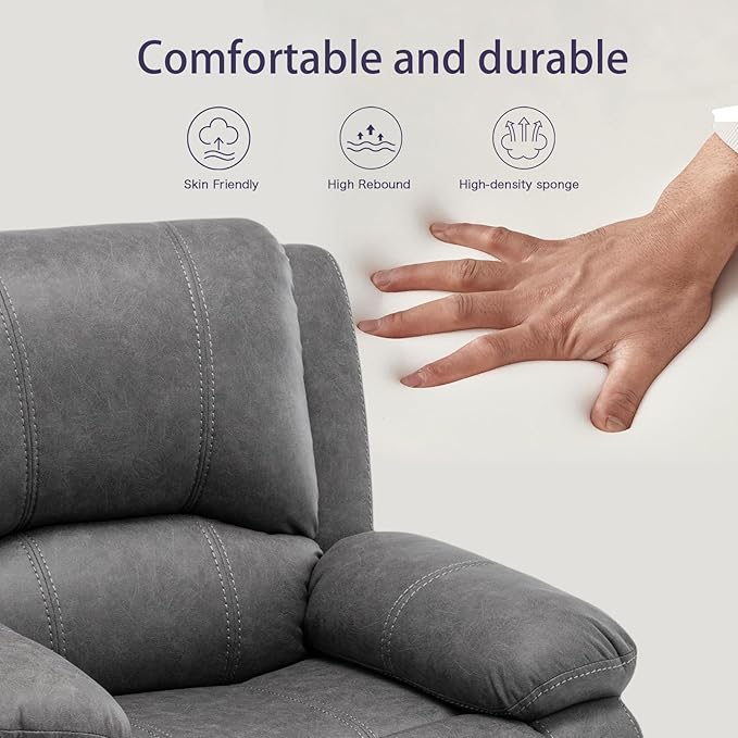 Manual Recliner Chair for Adults, Reclining Chairs, Breathable Leather Single Sofa with Adjustable Backrest, Modern Push Back Wingback Lounge Armchair for Living Room (Dimgray)