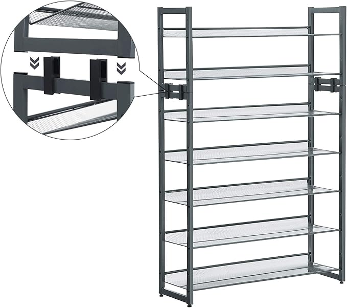 SONGMICS Shoe Rack, 5-Tier Shoe Organizer, Metal Shoe Storage for Garage, Stackable Shoe Shelf, with Adjustable Flat or Angled Shelves, 20-25 Pairs, Charcoal Gray ULMR05GB