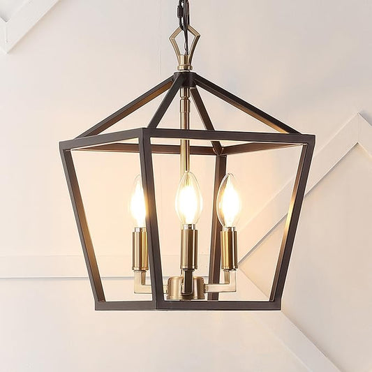 JONATHAN Y JYL7601D Pagoda 10" 3-Light Iron Classic Modern Lantern Bohemian, Cottage, Farmhouse, Rustic, Transitional LED Pendant, Oil Rubbed Bronze/Brass Gold