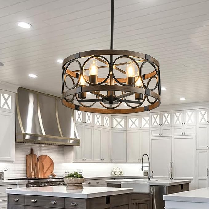 Flush Mount Ceiling Light Fixture Ceiling Mount,5 Light Black Farmhouse Chandelier 19.7" Rustic Farmhouse Chandelier Modern Pendant Light Fixtures for Kitchen Lighting Fixture