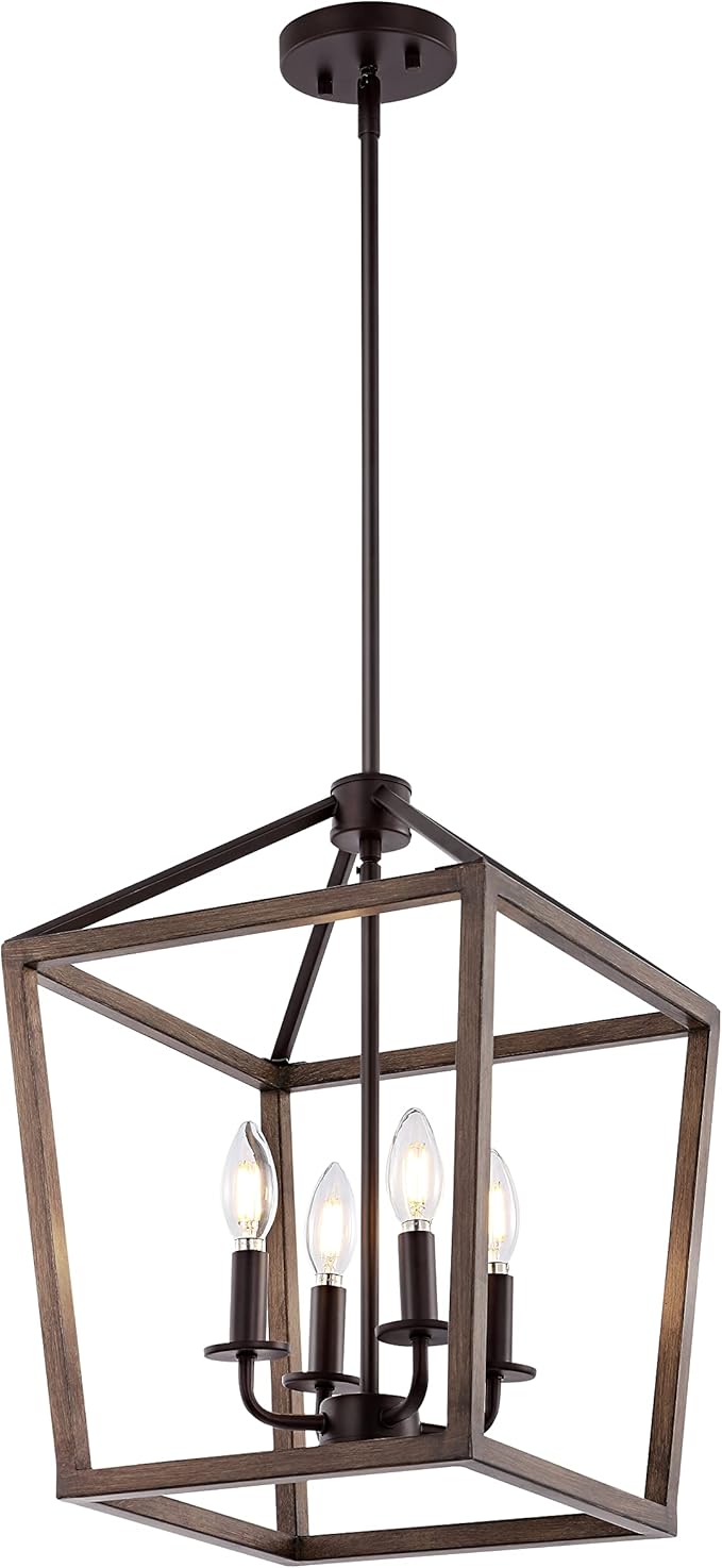 JONATHAN Y JYL1322A Pagoda 13" 4-Light Iron Farmhouse Industrial Lantern LED Pendant, Rustic, Bohemian, Coastal, for Dining Room, Kitchen, Living Room, Oil Rubbed Bronze/Faux Wood