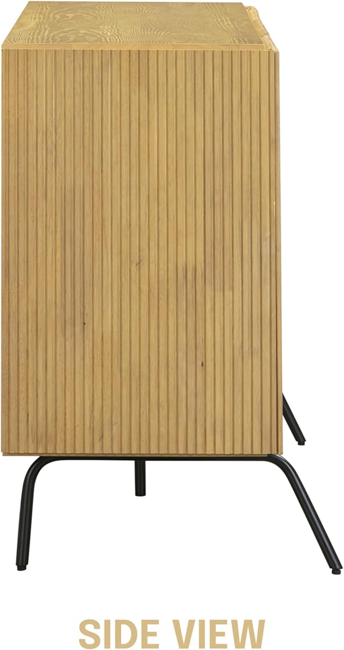 NTC Veil Sideboard with 2 Doors and 3 Drawers, Buffet Cabinet with Vertical Groove Design and Metal Legs, Storage Cabinet for Living Room, and Entryway, Effortless Assembly, Sand