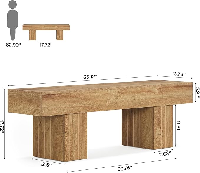 Tribesigns 55” Entryway Bench, Farmhouse Wood End of Bed Bench, Long Indoor Bench for Entryway, Hallway, Living Room