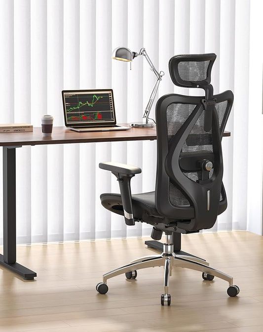 SIHOO M57 Ergonomic Mesh Office Chair, High Back Home Desk Chair with 3D Armrests, Lumbar Support and Adjustable Headrest, Comfortable Computer Chair, Big & Tall Office Chair up to Hold 330 LBS-Black