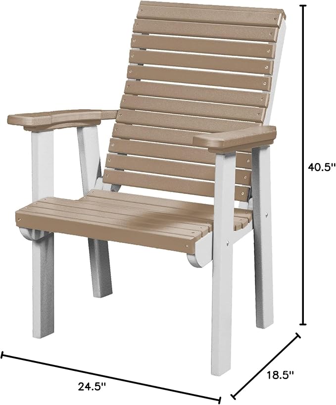 DutchCrafters Modern Horizontal Slat High Back Poly Outdoor Patio Chair (White & Weatherwood)