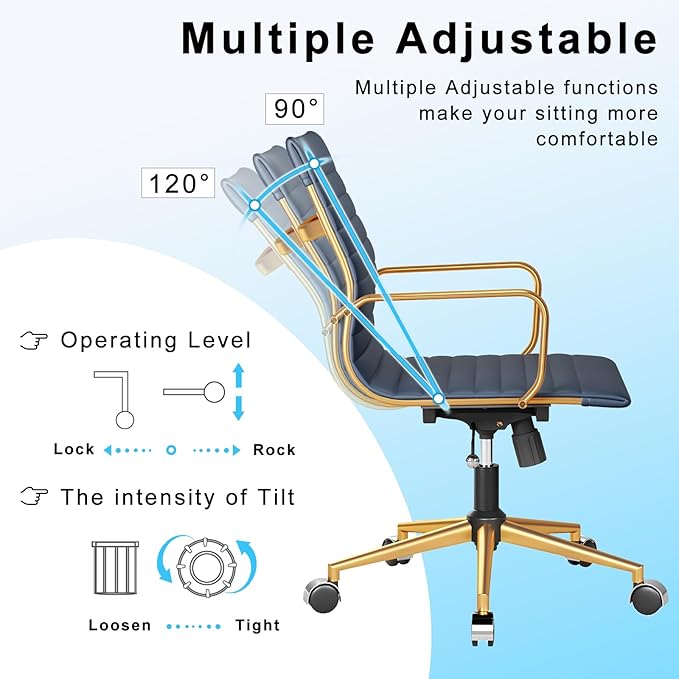 Executive Desk Chair Ergonomic Swivel Office Chair with Armrests and Wheels Heavy Duty Chair for Home Office Comfortable Wide Seat for Women and Men ,Gold Navy
