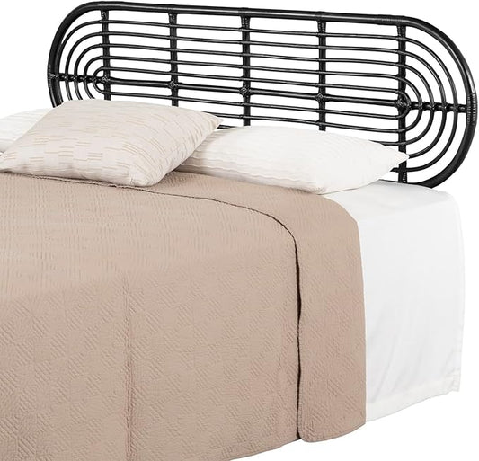 Artisanal Abode Wall-Mounted Headboard Retro Black - Elegant Woven Rattan Headboard with Minimalist Aesthetic, Organic Texture, and Effortless Installation for Full/Queen Beds - 1.5" x 1.5"