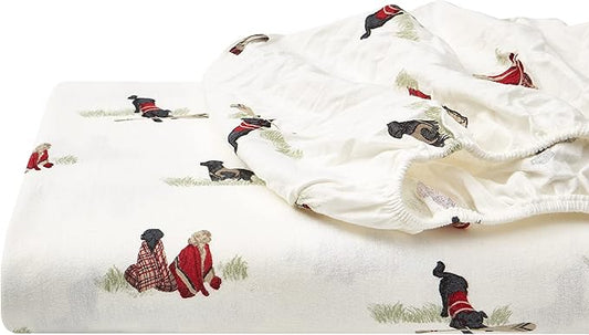 Eddie Bauer - Flannel Sheets Queen Size, Anti-Pilling & Wrinkle Resistant Cotton, Touchably Soft for All-Season Comfort - Bed Sheets with Matching Pillowcases & Fitted Sheet (Retriever Adventures)