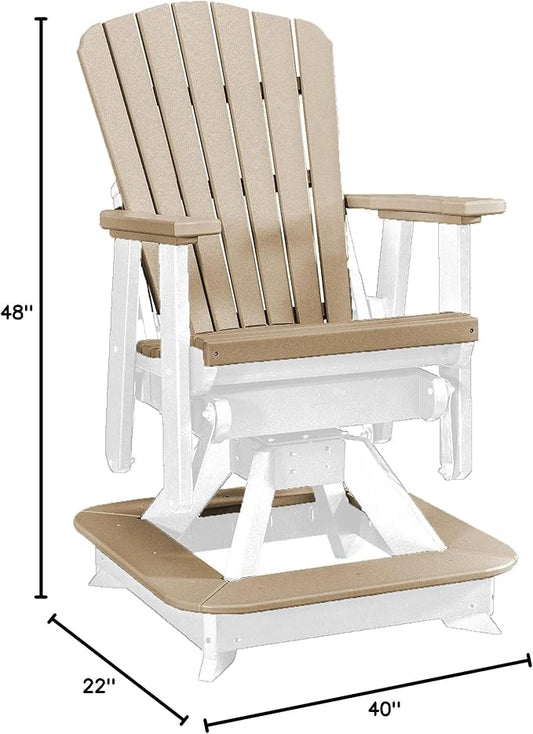 DutchCrafters Slat Fan Back Poly Balcony Adirondack Swivel Glider with Footrest Outdoor Patio Chair (White & Weatherwood)