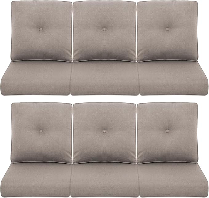 Patio Chair Cushions 6 Packs - Outside High Back Thick Water-Resistant Cushion 22x24 with Zipper Cover for Outdoor Glider Rocking Chairs Loveseat 3-Seater Couch Sofa – Grey/Buckle