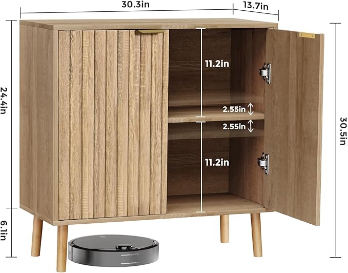 Fluted Storage Cabinet, Free Standing Buffet, Wood Sideboard, Multifunctional Accent Storage for Living Room, Hallway, Entryway, Dining Room (1, Oak)