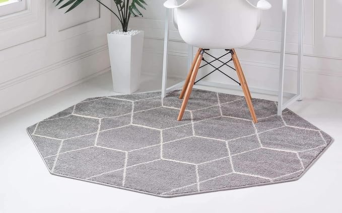 Unique Loom Trellis Frieze Collection Area Rug - Geometric (5' Octagon, Light Gray/ Ivory)