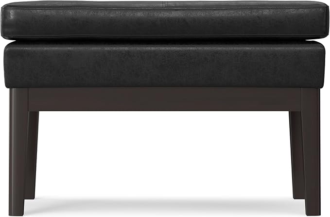 SIMPLIHOME Carlson 45-inch Wide Vegan Faux Leather Ottoman Bench in Distressed Saddle Brown with Solid Wood Frame for Living Room, Entryway, or Bedroom