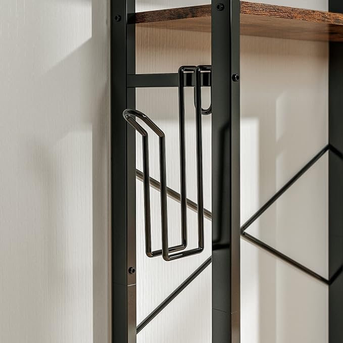 IRONCK Over The Toilet Storage Rack with Cabinet and Drawer, 6 Tier Bathroom Organizer Shelves Space Saver with Adjustable Shelf, Sliding Door, Paper Hook, Vintage Brown