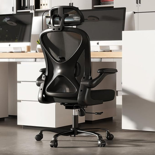 ZZH Ergonomic Office Chair Set of 8 with Adjustable Lumbar Support and Headrest, Mesh Home Office Desk Chair with Wheels and Flip-up Arms, Black