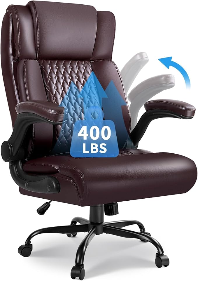 VITESSE Executive Office Chair,Heavy Duty Office Chair with Flip up Armrest,Ergonomic High Back Computer Gaming Chairs Home 400lbs, Big and Tall with Lumbar Support(Brown)