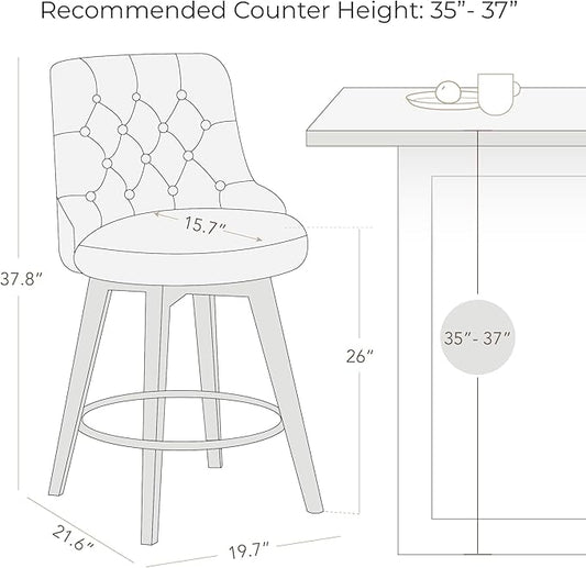 Watson & Whitely Counter Height Bar Stools Set of 3, Performance Fabric Upholstered Modern Swivel Barstool with Back, Solid Wood Legs, 26" H Seat, Linen
