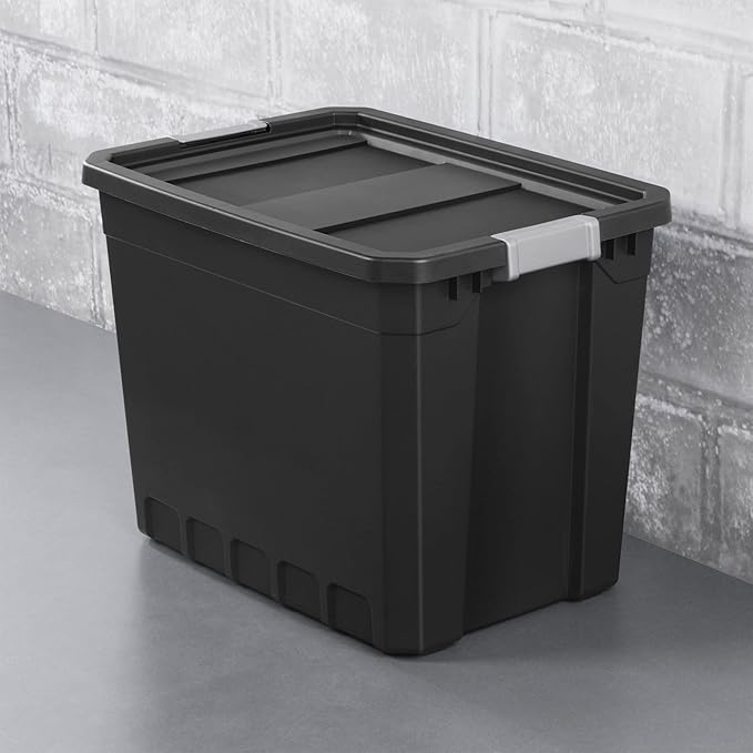 Sterilite 4-Pack Plastic Storage Bins with Lids, Stackable Containers, 27 Gallon, Black