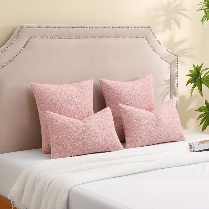 FUTEI Pack of 2 Pink Decorative Throw Pillow Covers 18x18 Inch Soft Cozy Solid Boucle Textured Cushion Case,Modern Home Decor for Couch Bed Living Room
