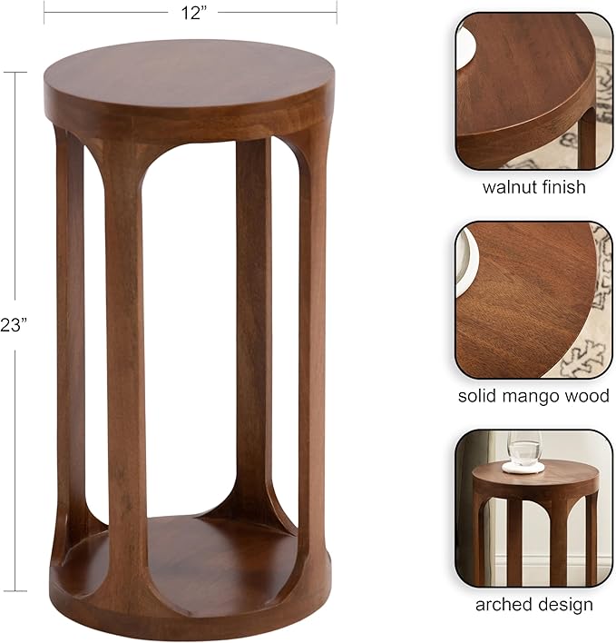 Kate and Laurel Dahl Modern Slatted Wooden Round Drink Table; 12 x 23; Walnut Brown; Transitional Wood Accent Pedestal Table for Use as Living Room Plant Stand or Small Bedroom Nightstand