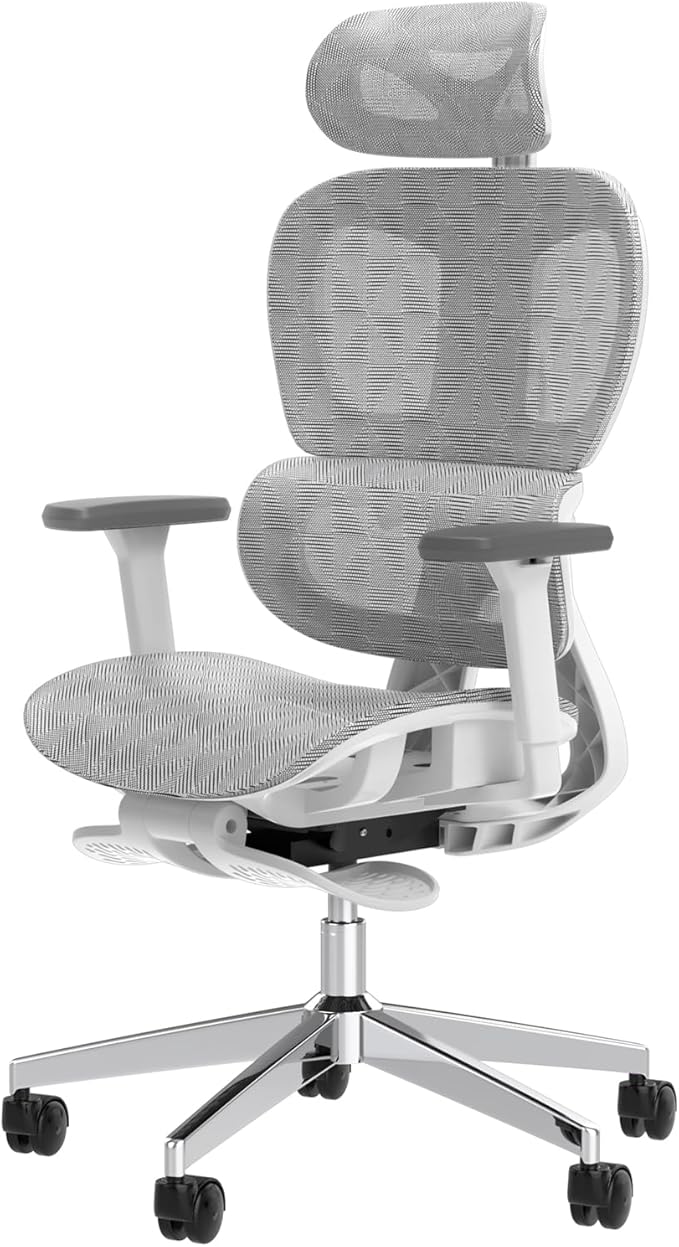 PatioMage Ergonomic Office Chair, Big and Tall Desk Chair with Adjustable Lumbar Support & Seat Depth, High Back Computer Chair, Swivel Mesh Chairs with Wheels for Home Office, White