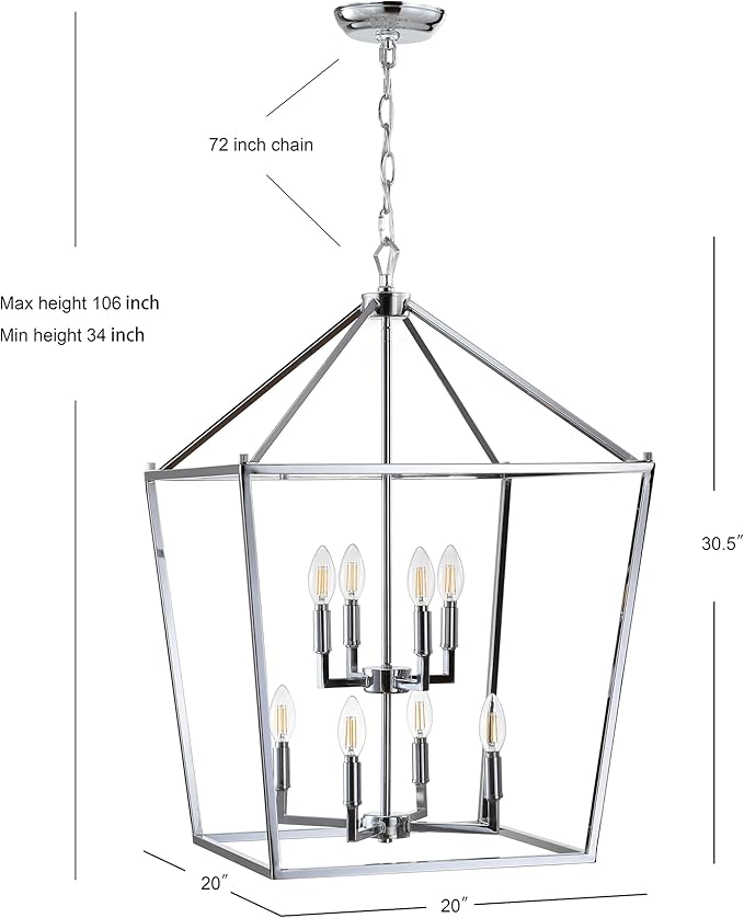 JONATHAN Y JYL7438C Pagoda Lantern Dimmable Adjustable Metal LED Pendant Classic Traditional Farmhouse Dining Room Living Room Kitchen Foyer Bedroom Hallway, 20 in, Chrome