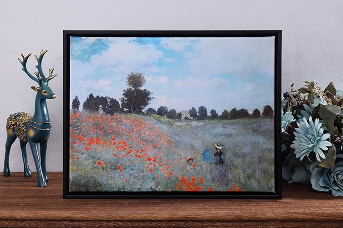 Wieco Art Framed Wall Art The Poppy Field Near Argenteuil Canvas Prints of Claude Monet Floral Oil Paintings Classic Flowers Landscape Pictures Artwork for Bedroom Home Decorations