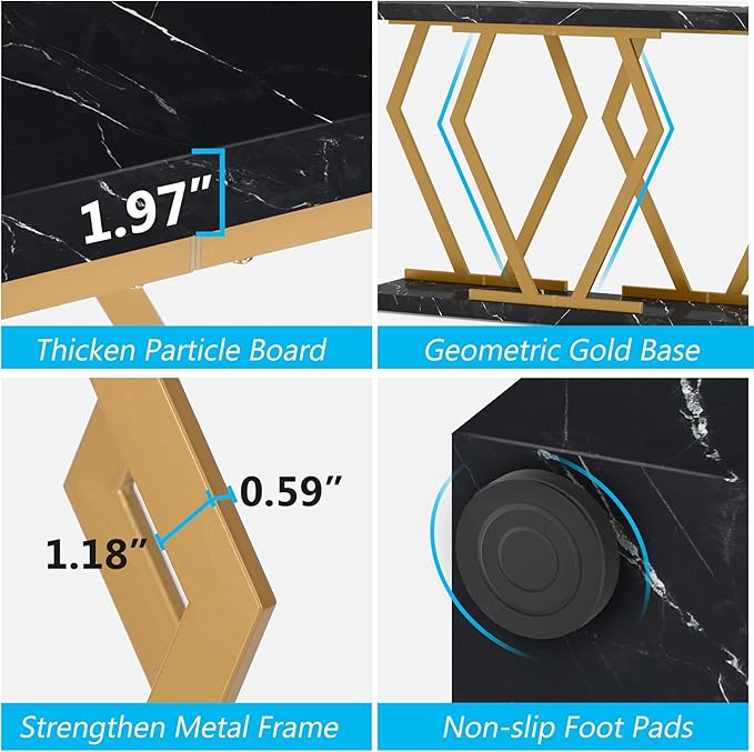 Tribesigns 70.9 Inch Extra Long Sofa Table,Black and Gold Console Table with Faux Marble Tabletop, Modern Long Entryway Table with Gold Frame