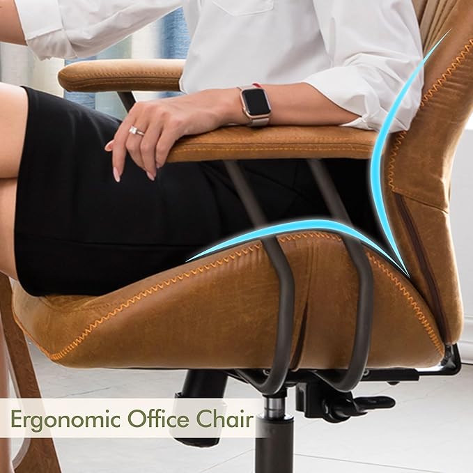 High Back Office Chair,Modern Swivel Office Chair,Brown Suede Fabric Gaming Chair,Height Adjustable Home Office Desk Chair with Lumbar Support