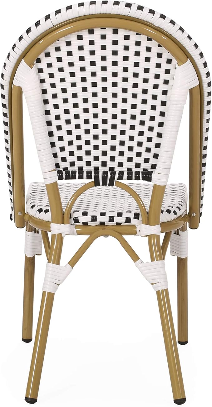 Christopher Knight Home Philomena Outdoor French Bistro Chair (Set of 4), Black + White + Bamboo Print Finish