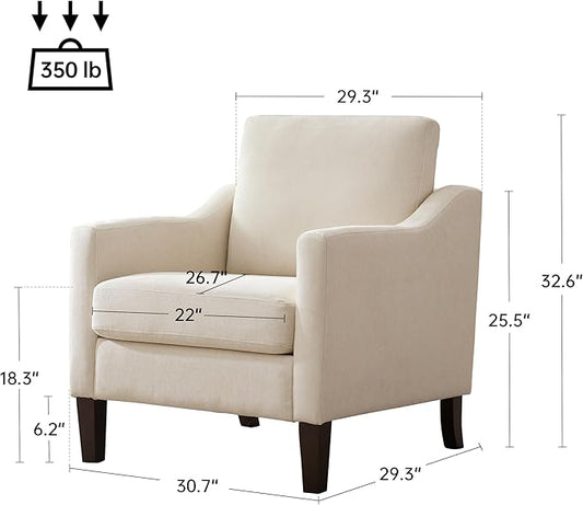 VKNOW Mid Century Modern Accent Chairs Set of 2, Upholstered Living Room Chairs Armchair for Bedroom, Comfy Reading Accent Chairs with Wood Legs for Living Room, Beige
